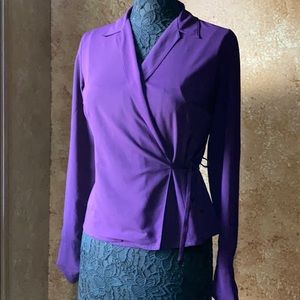 Ann Taylor LOFT royal purple long sleeve/tie shirt